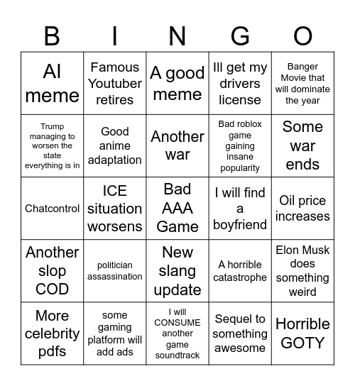 2026 Bingo Card