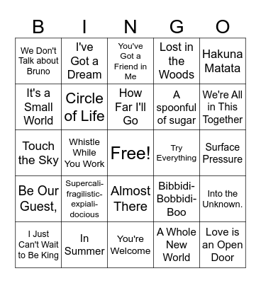 Shark DISNEY Bingo! Bingo Card