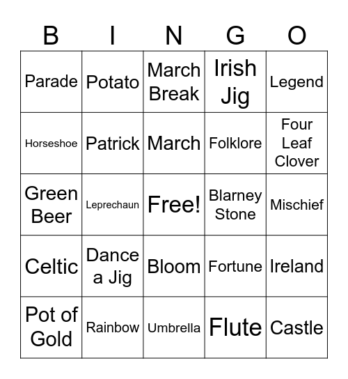 St.Patrick's Day Bingo Card