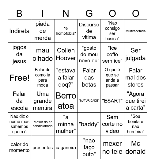 Sem raciocínio Bingo Card