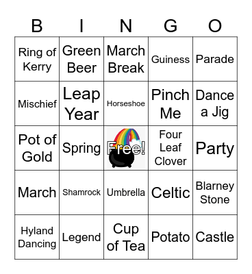 St. Patrick's Day Bingo Card