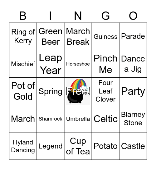 St. Patrick's Day Bingo Card