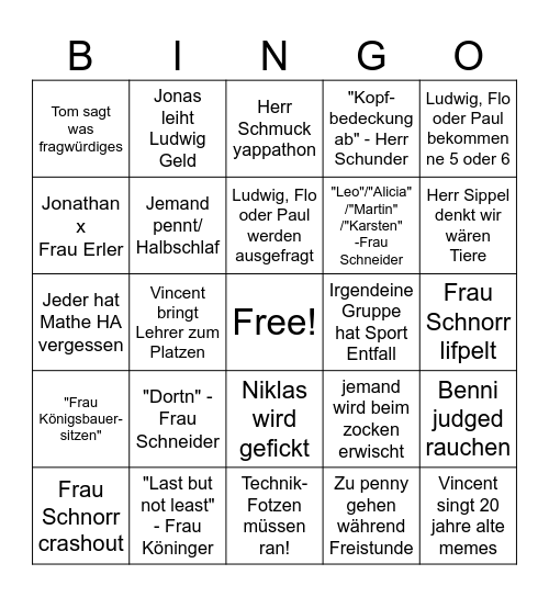 Wochen Bingo Card