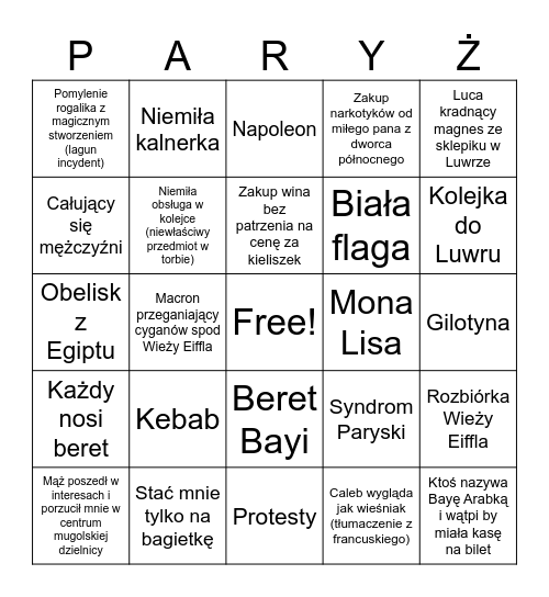 Bingo paryskie Bingo Card
