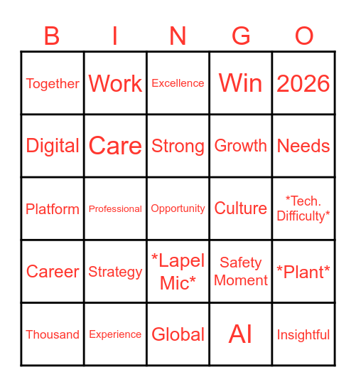 Corporate Lingo Bingo Card