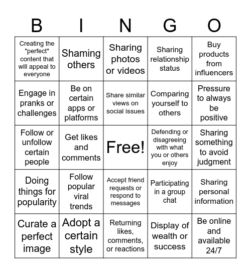 Under Peer Pressure Bingo Card