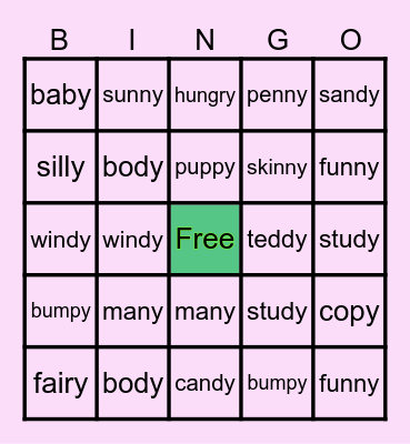 ending -y: long e Bingo Card