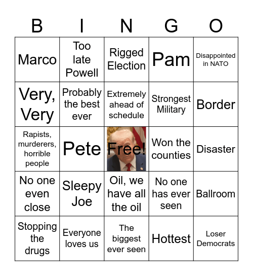 Trump Speech Bingo Card