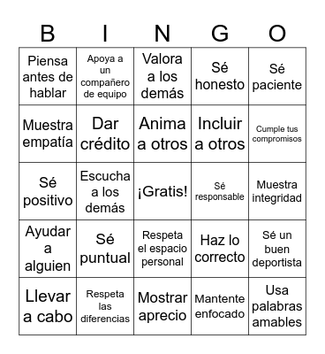 Respecto Bingo Card