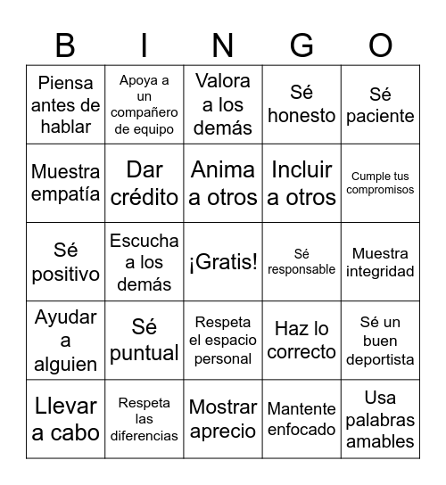 Respecto Bingo Card