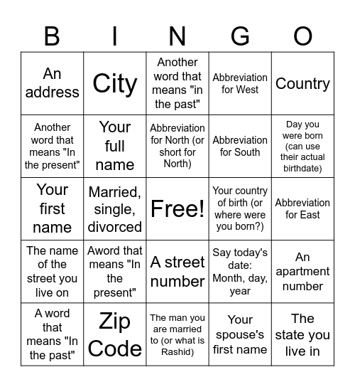 Untitled Bingo Card