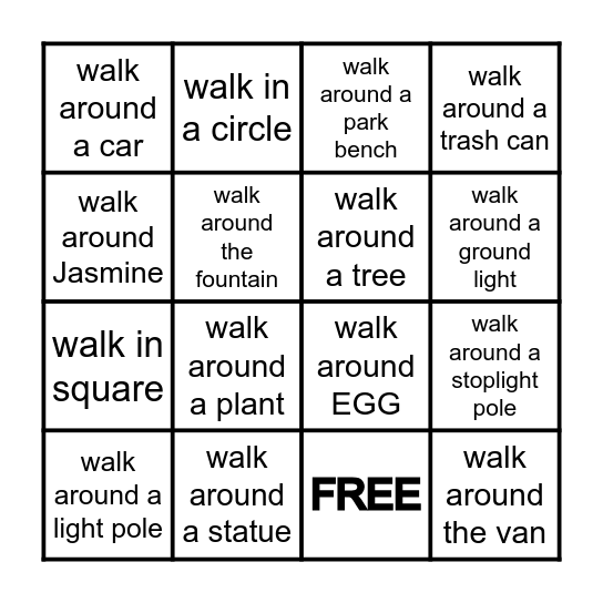 National Walk Around Things Day Bingo Card