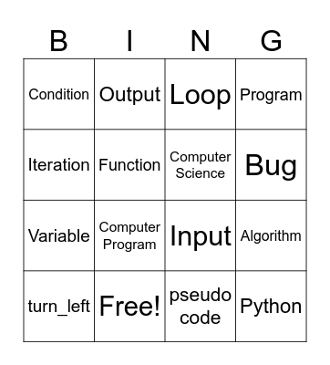 Coding & Programming Bingo Card