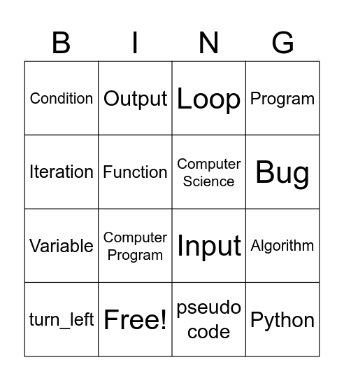Coding & Programming Bingo Card