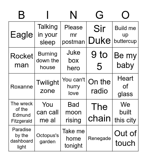 Joe and mom song bingo Card