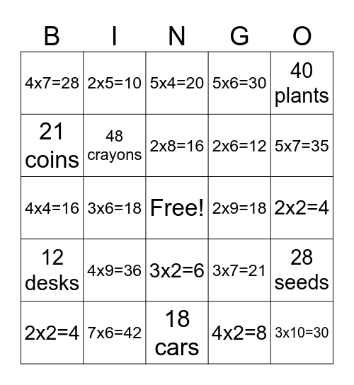 Array Bingo Card