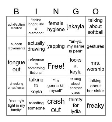 Jariah Bingo Card