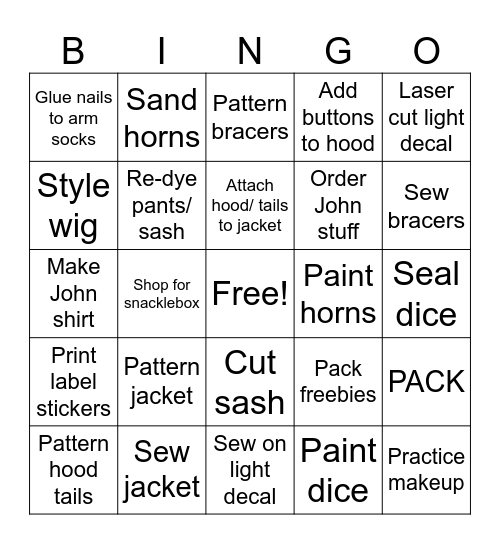 TO DO Bingo Card