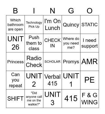 ADMIN VOCABULARY Bingo Card