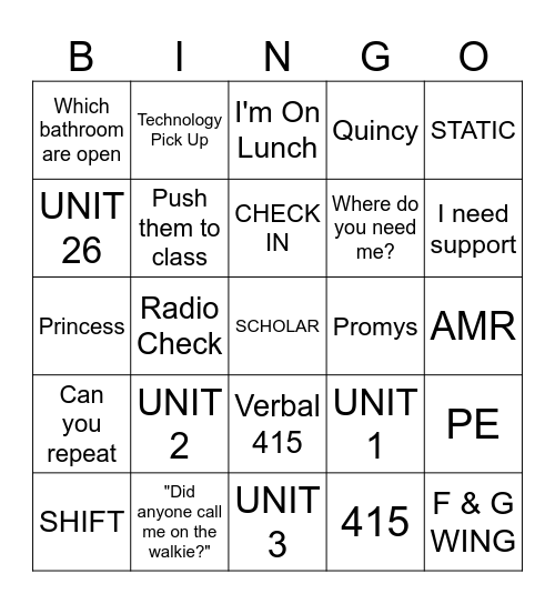 ADMIN VOCABULARY Bingo Card