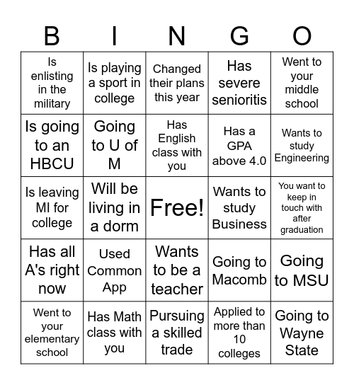 CVHS DECISION DAY Bingo Card