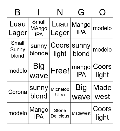 Beer Bingo Lets Sell!!! :) Bingo Card