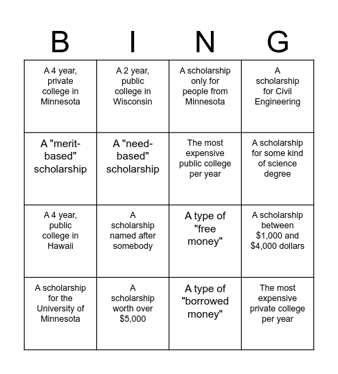 Untitled Bingo Card