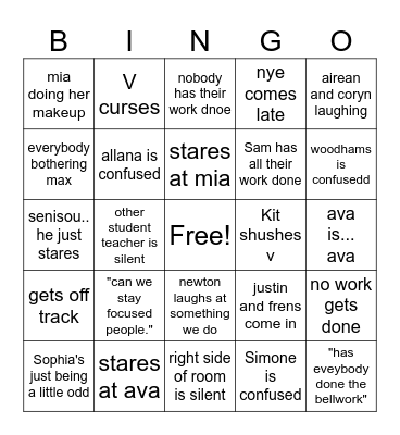 woodhams bingo Card