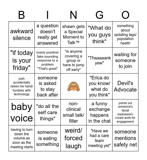 intercom Bingo Card