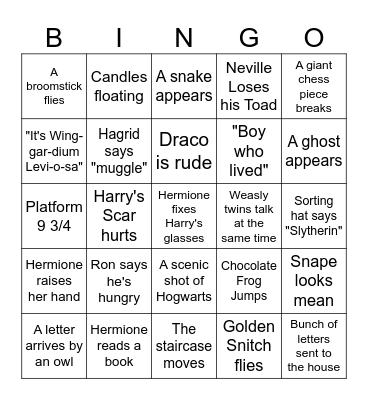 Harry Potter Bingo Card