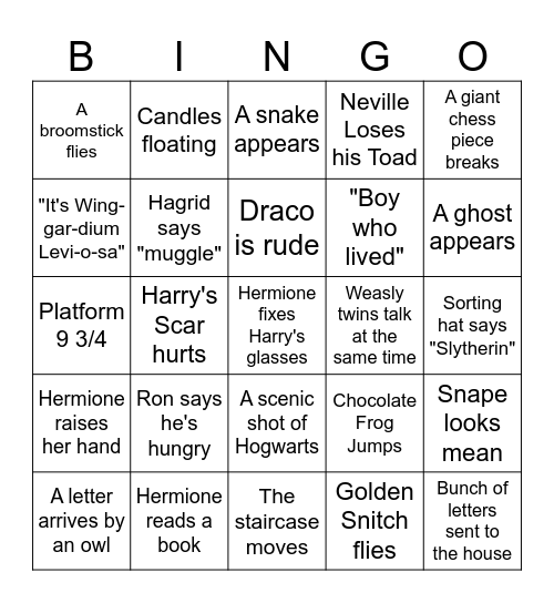 Harry Potter Bingo Card