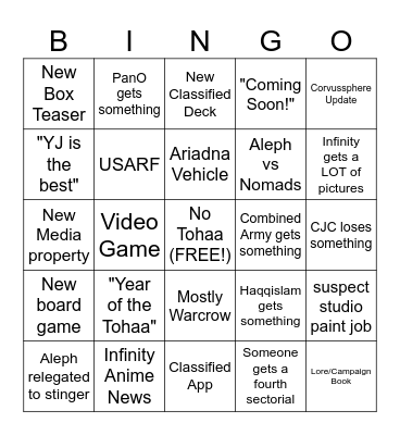 Infinity Adepticon Bingo Card