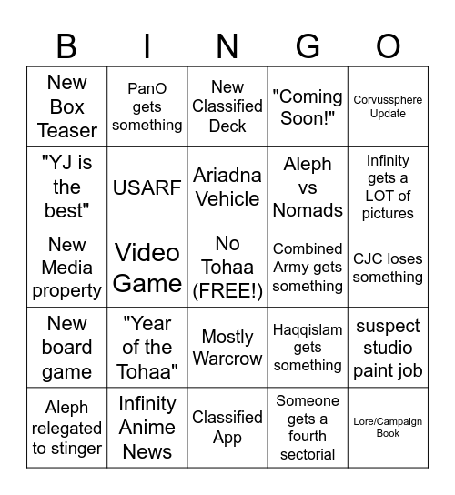 Infinity Adepticon Bingo Card