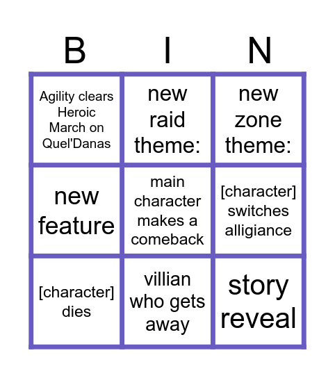WoW Midnight Bingo! Bingo Card