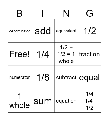 Fraction Bingo #3 Bingo Card