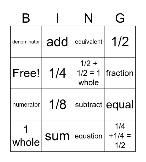 Fraction Bingo #3 Bingo Card
