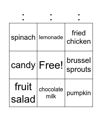 Foods and drinks Bingo Card