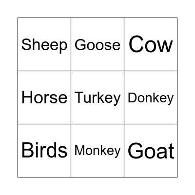 Animal Bingo Card