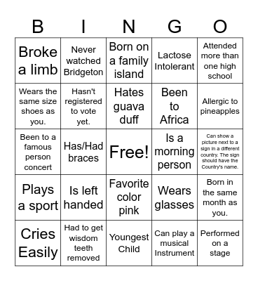 Human Bingo Icebreaker Bingo Card