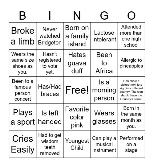 Human Bingo Icebreaker Bingo Card