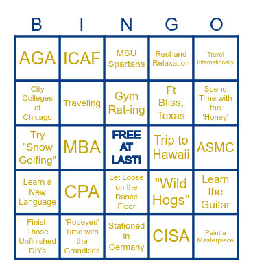 KP's Retirement Bingo 3/28/26 Bingo Card
