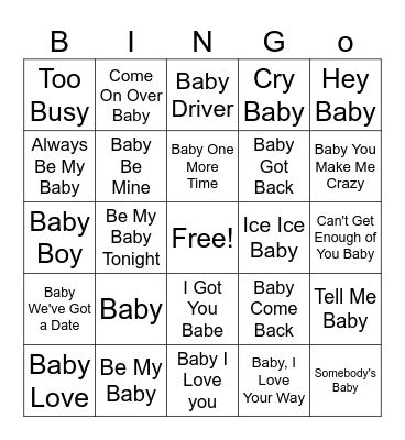 Baby Song Bingo Card