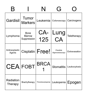 Oncology MS 2 Bingo Card