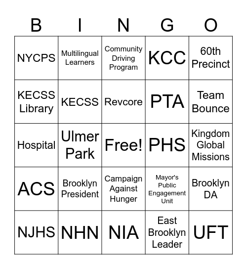 Community Resource Fair 2026 Bingo Card