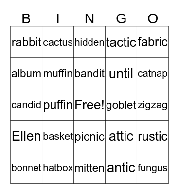 Reading Fluency for January 20, 2017 Bingo Card