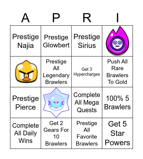 April Brawl Stars Quests Bingo Card