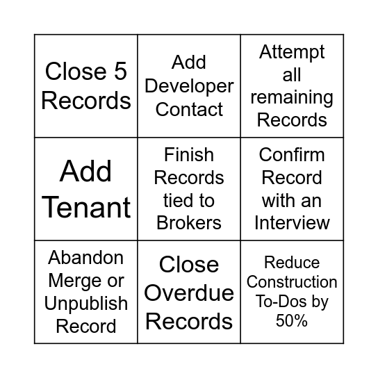 Construction Bingo Card