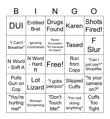Police Bodycam Bingo Card