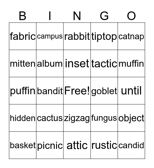 Reading Fluency for January 20, 2017 Bingo Card