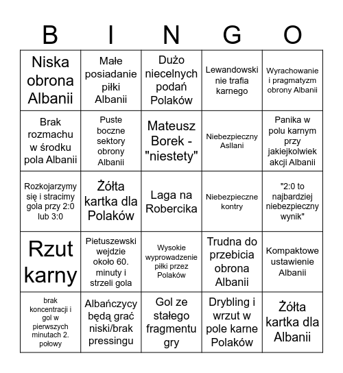 Polska-Albania bingo Card